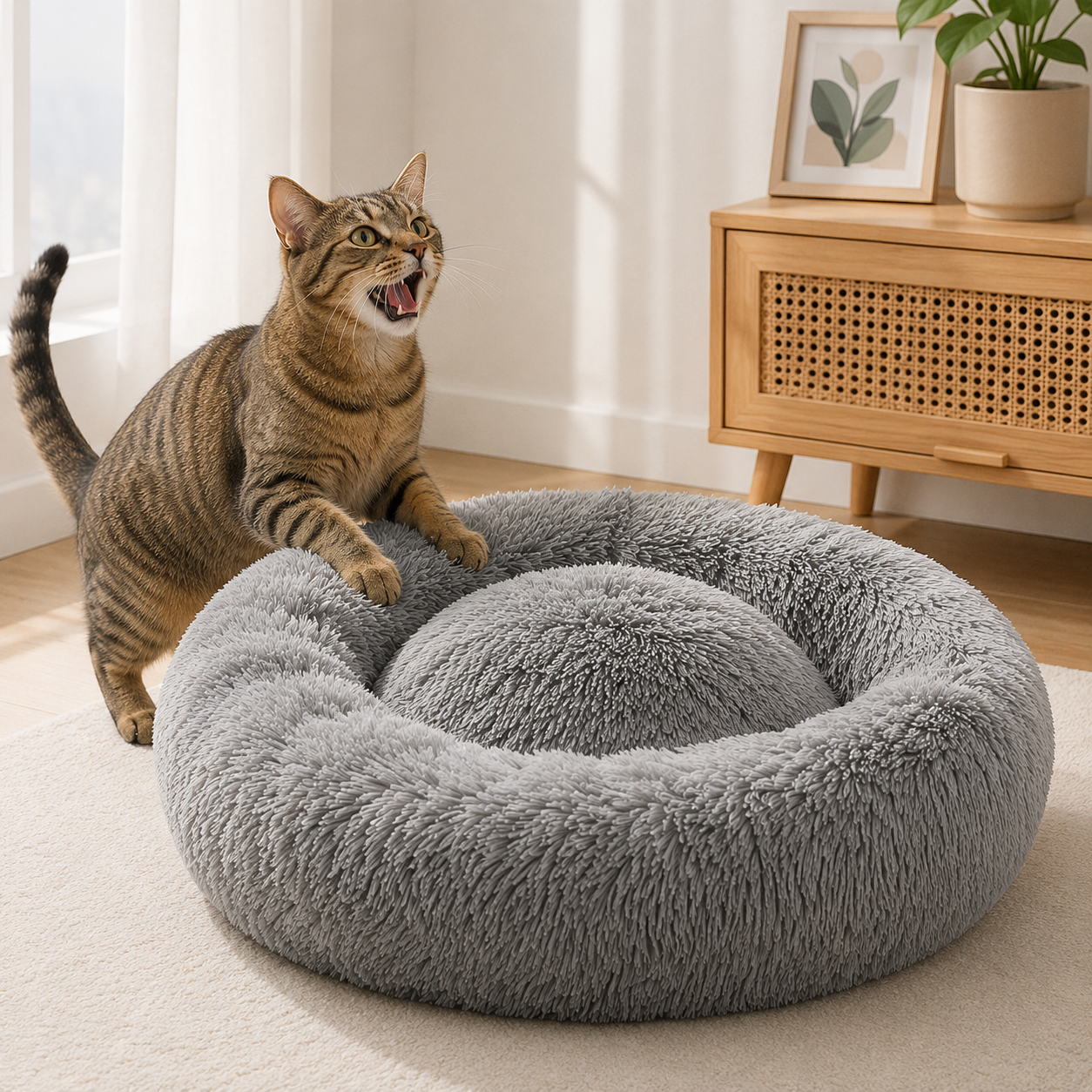 Lit chat donut moelleux pour chat et chien — panier rond ultra-doux | Mileoo