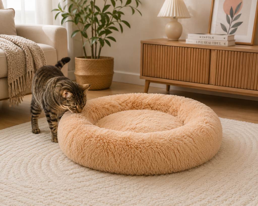 Lit chat donut moelleux pour chat et chien — panier rond ultra-doux | Mileoo