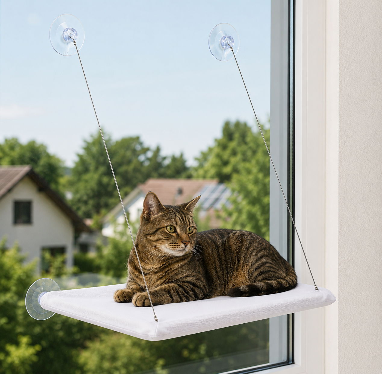 Hamac de fenêtre pour chat — ventouses puissantes, câbles acier | Mileoo