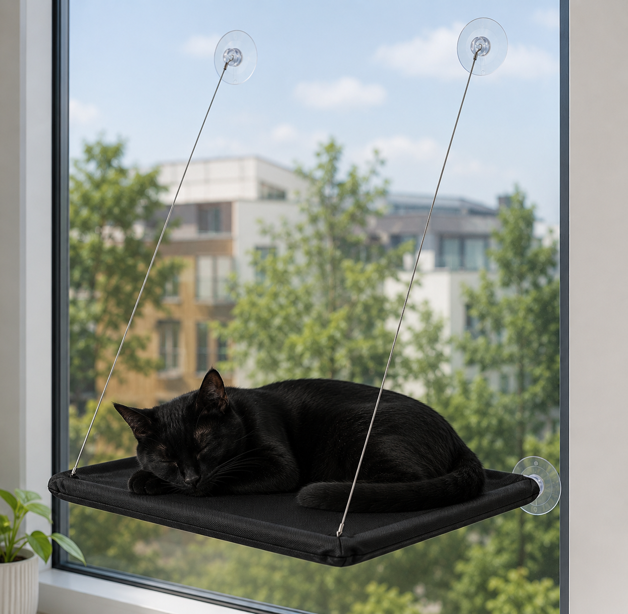 Hamac de fenêtre pour chat — ventouses puissantes, câbles acier | Mileoo
