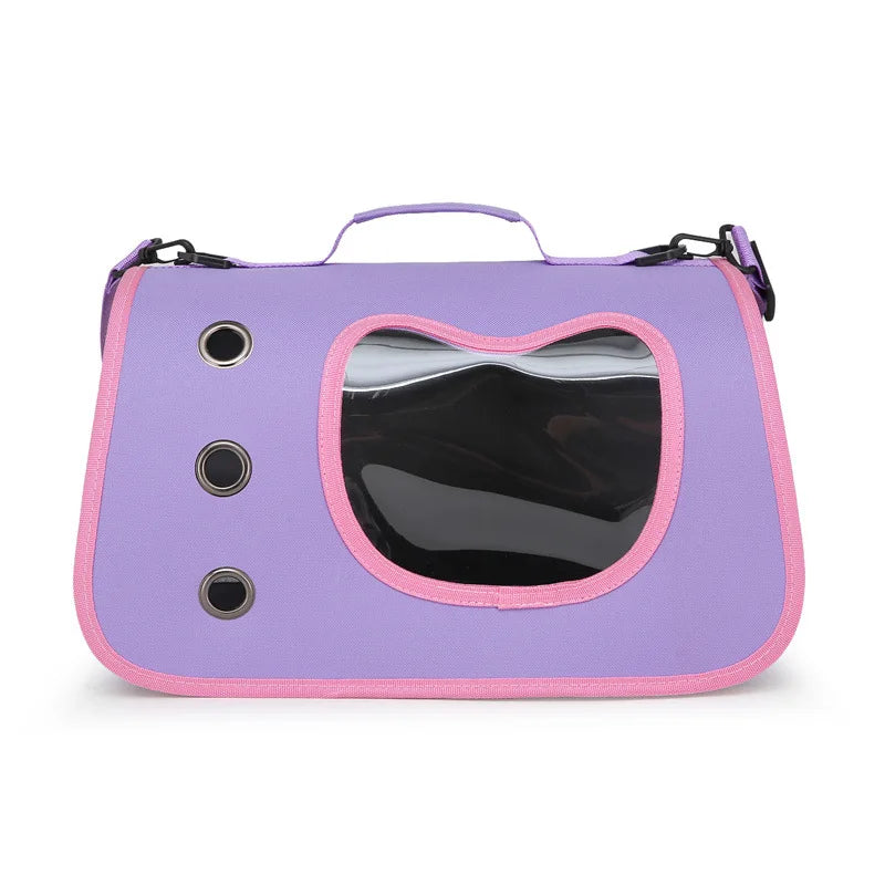 Sac transport chat avion violet fond blanc cabine
