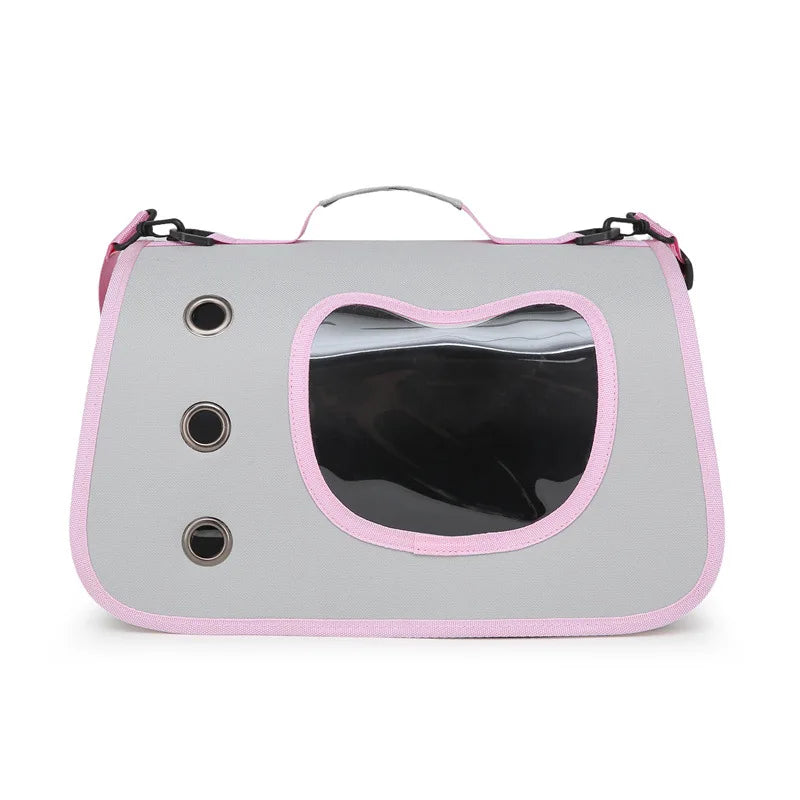 Sac transport chat avion gris rose fond blanc cabine