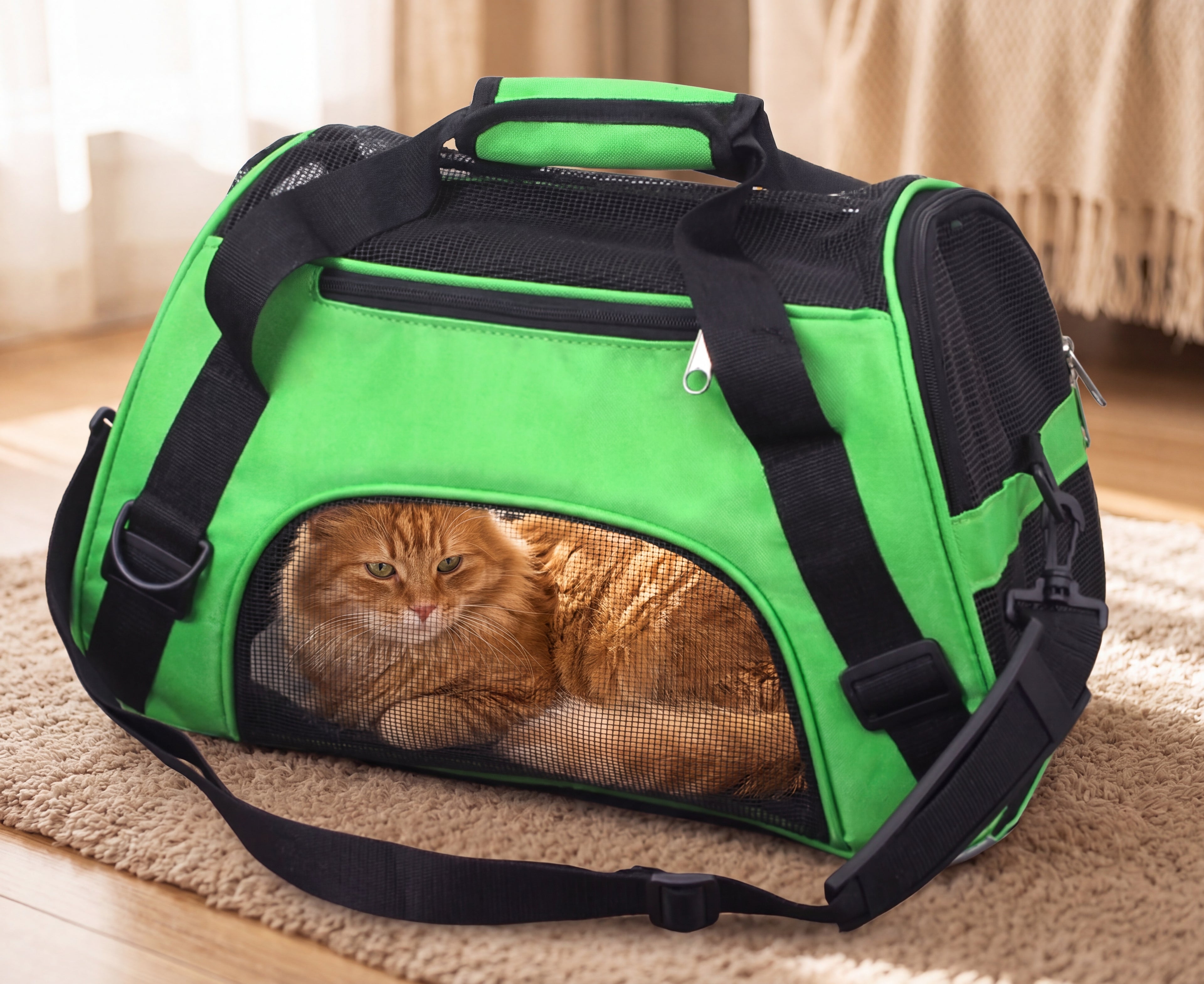 Sac transport chat vert souple léger respirant