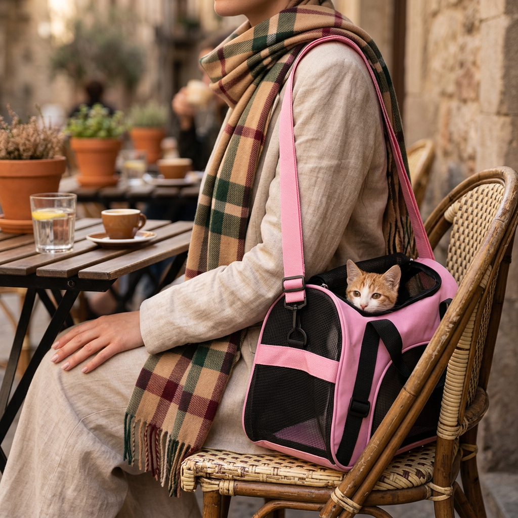 Sac transport chat rose fond blanc léger imperméable