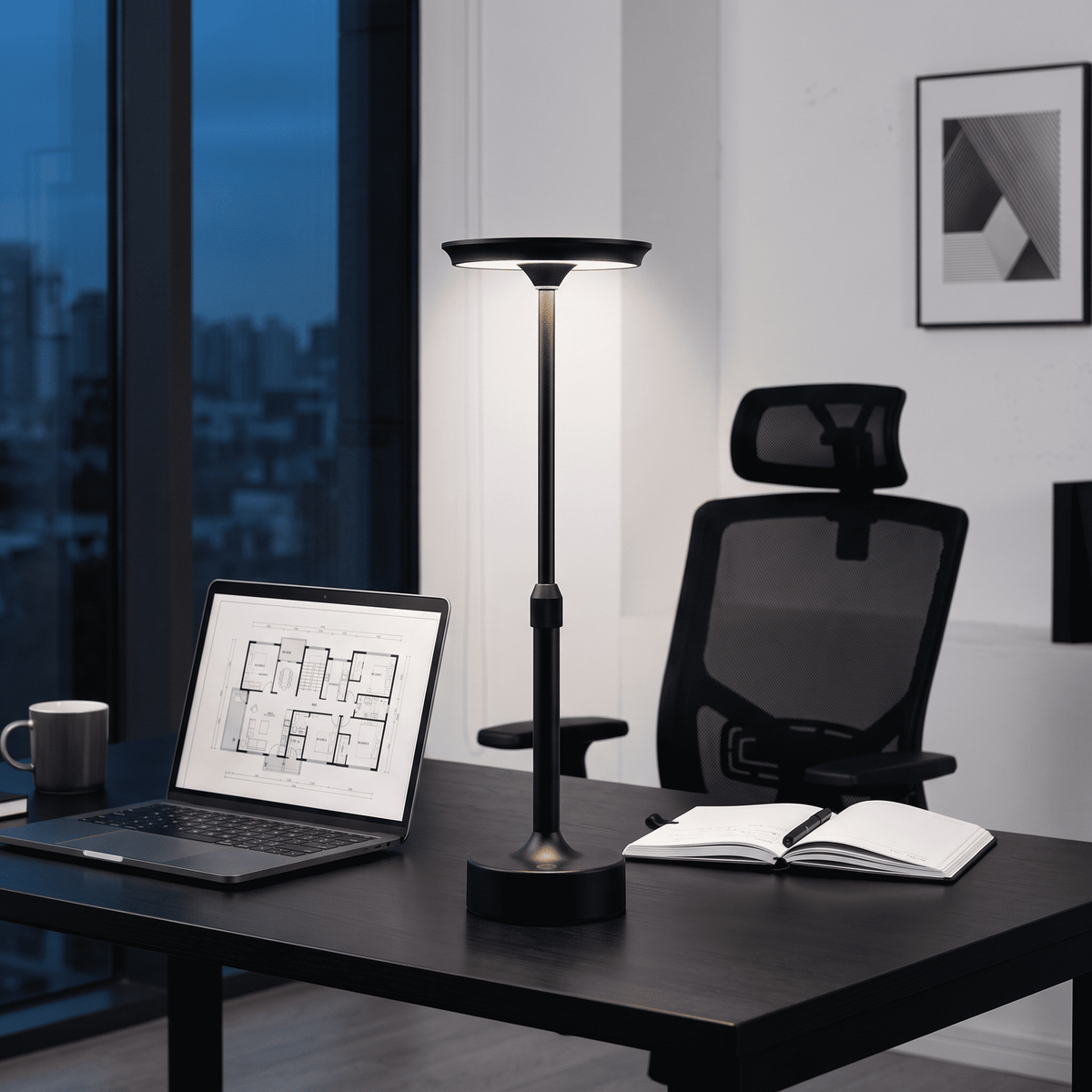 Lampe de table sans fil LED tactile en aluminium Obsidienne