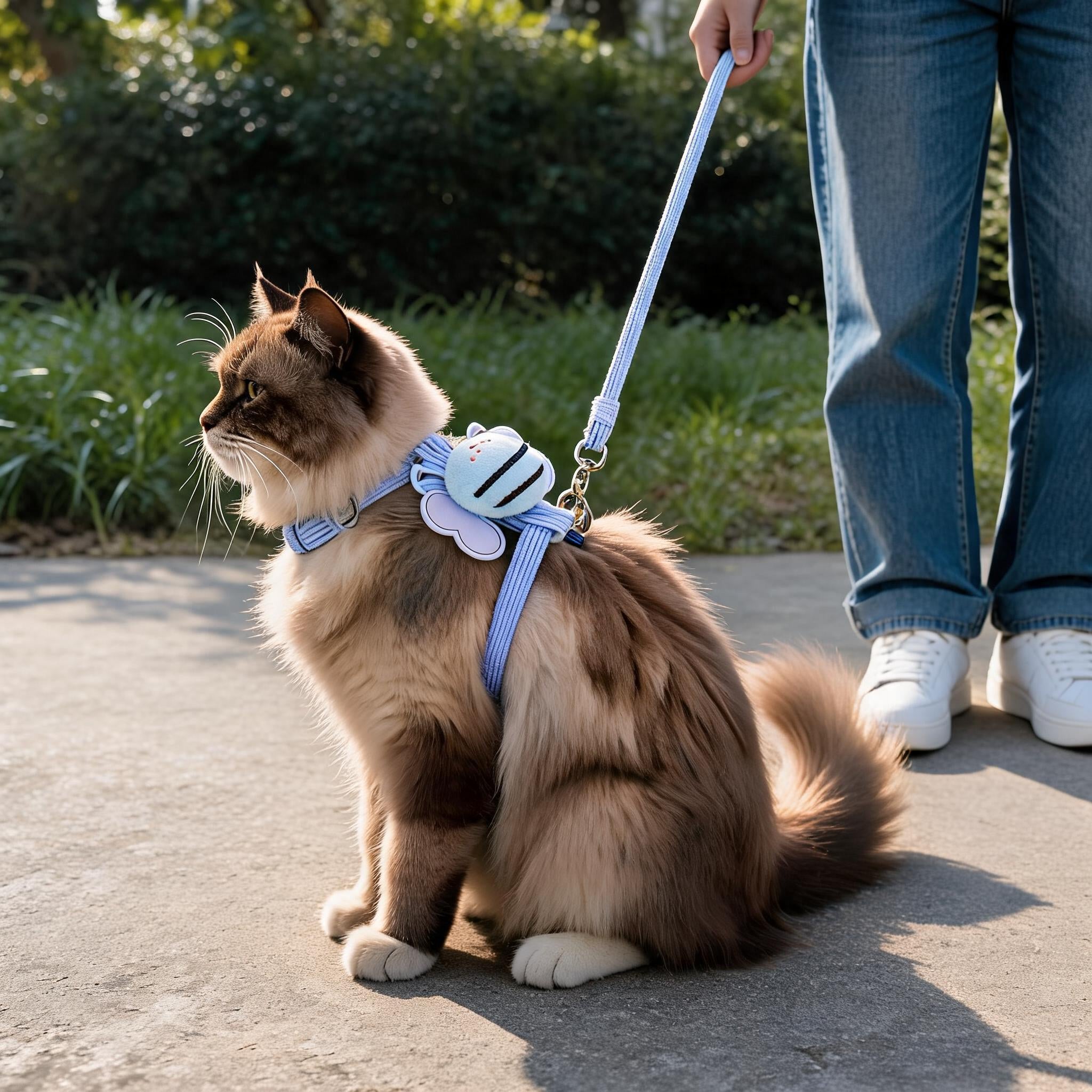 Harnais chat velours fond blanc anti évasion Mileoo